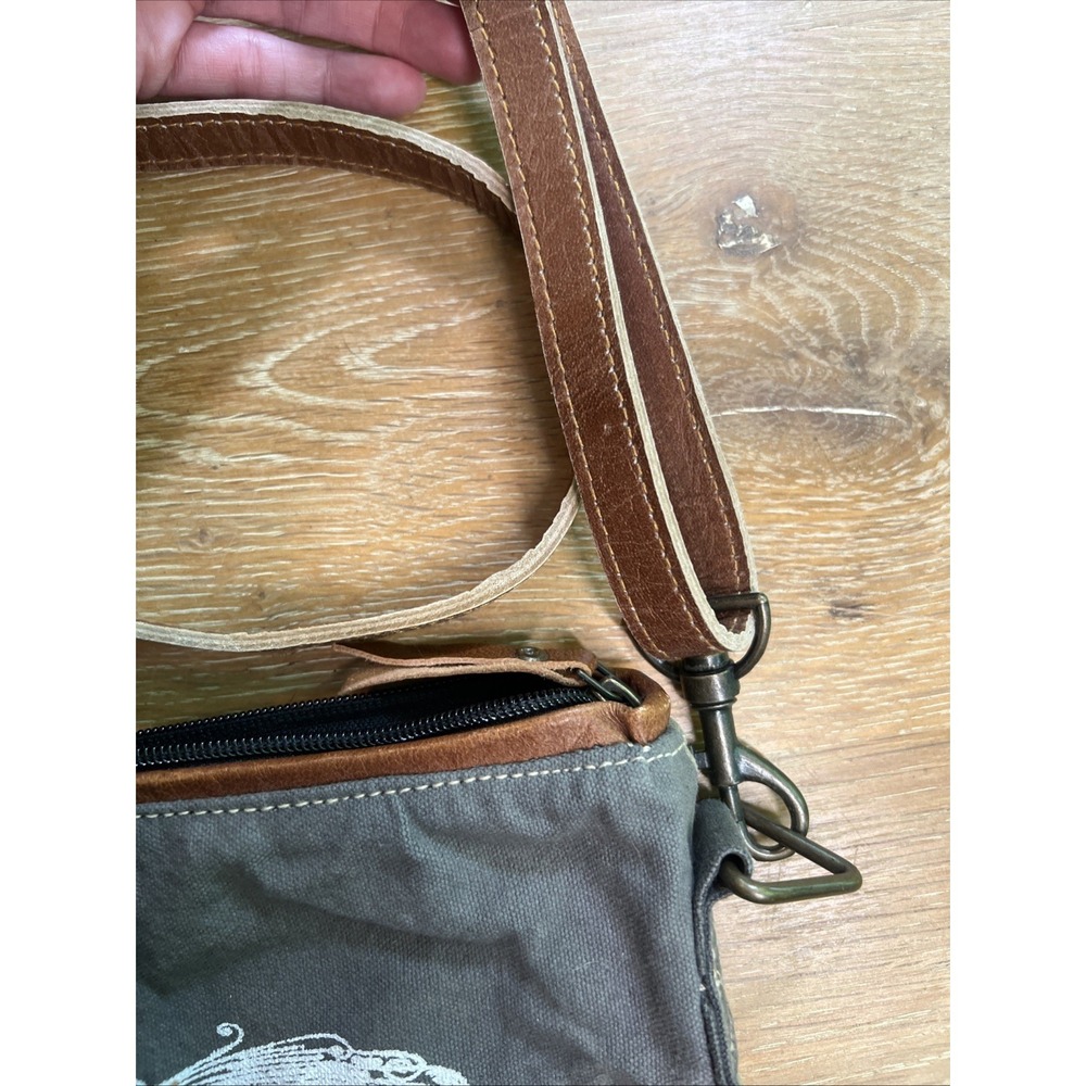 Upcycled Canvas Crossbody Bag Leather Strap Bike Bicycle Army - Picture 6 of 10